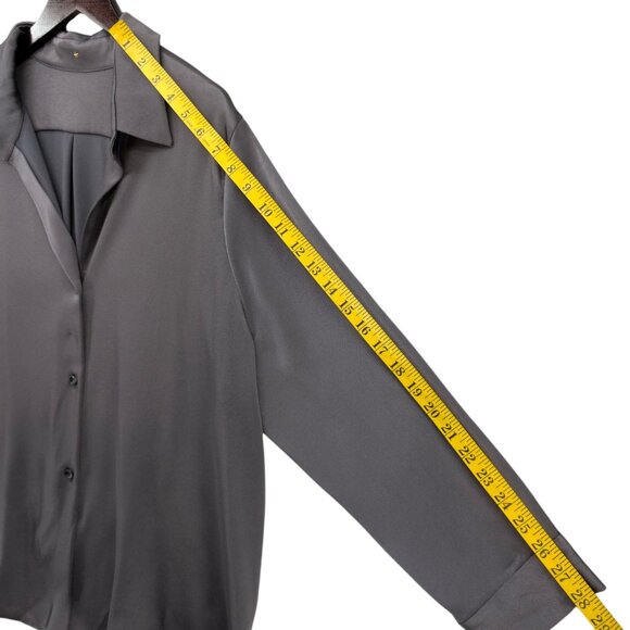 RTW Charleston Satin Blouse Womens Pewter Grey Long Sleeve Button Front Size XXL - Picture 8 of 10